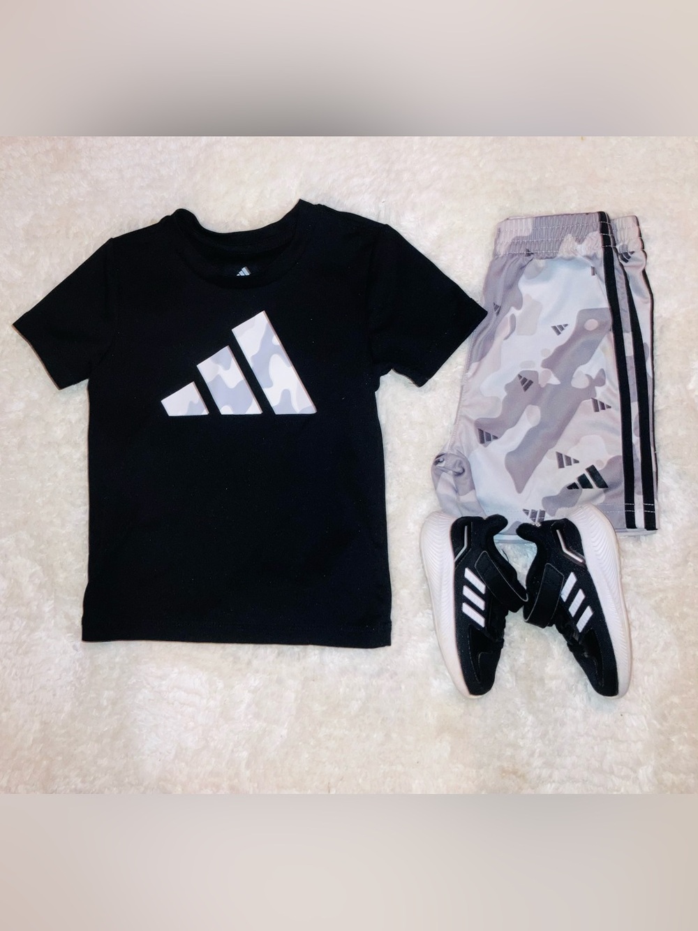 adidas Black Tee with Gray Camo Logo Accents